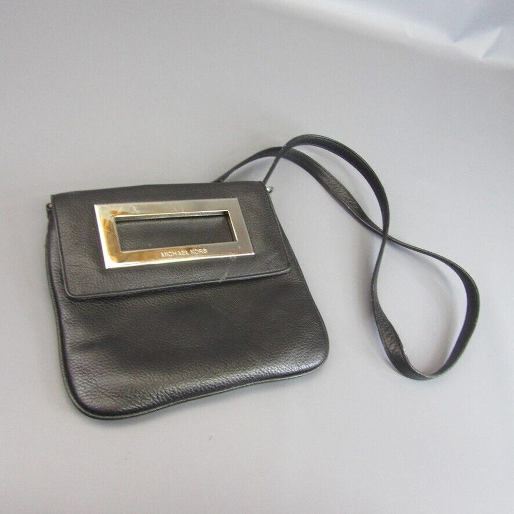 Michael Kors Black Leather Crossbody Bag with Gold Accent